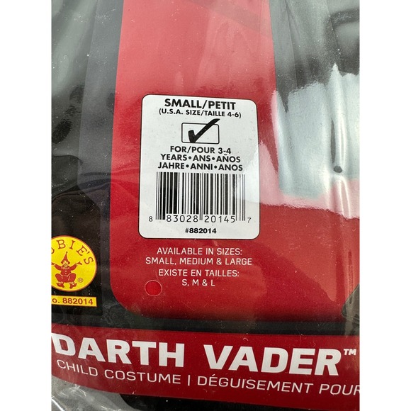 Star Wars Darth Vader Child Costume Jumpsuit Mask Cape Belt Small 4-6 - Picture 2 of 5